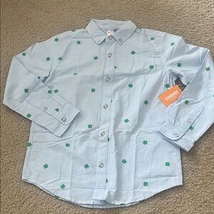 NWT Gymboree Light Blue Shirt with Green Clover Pattern